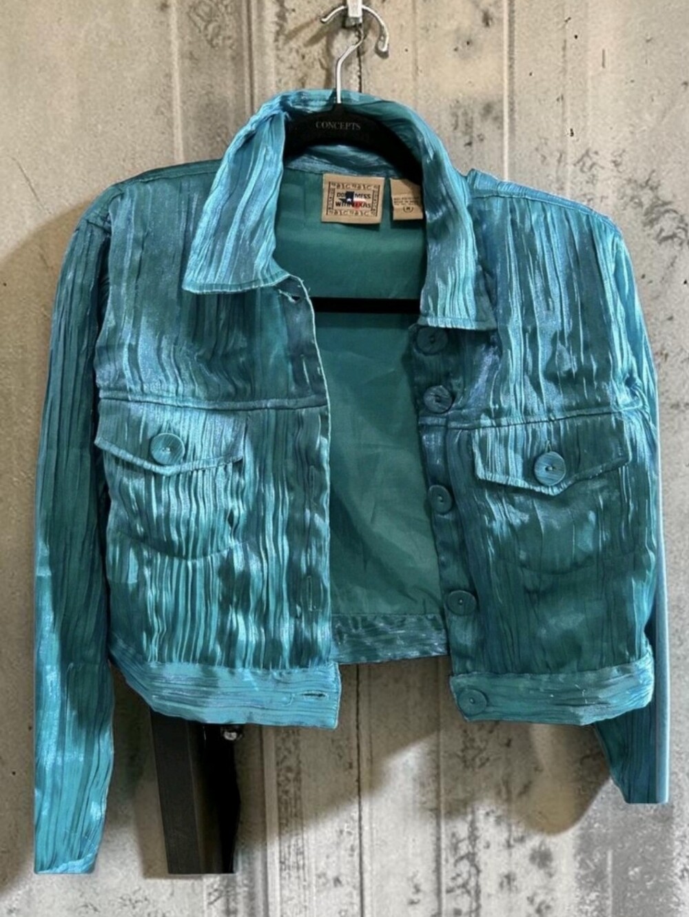 DONT MESS WITH TEXAS Western Cowgirl Teal Crinkle Cropped Jacket Women's M